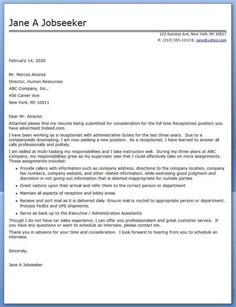 Executive assistant cover letter pdf. Receptionist, Cover letter sample and Cover letters on ...