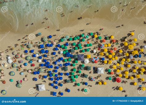 Drone Shot Of A Crowded Ipanema Beach In Rio De Janeiro Brazil Stock