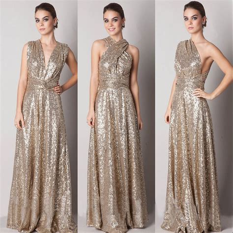 Check out our gold bridesmaid dress selection for the very best in unique or custom, handmade pieces from our dresses shops. Gold Sequined Convertible Bridesmaid Dress in V-neck ...