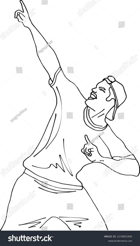 Outline Sketch Drawing Sportsman Doing Celebration Stock Vector