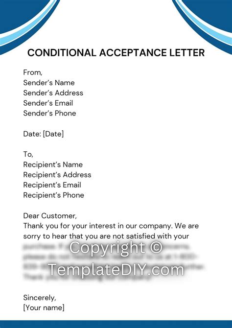 Conditional Acceptance Letter Template