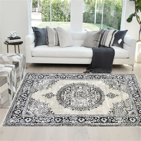 Hr Traditional Rug For Living Room Antiqued Oriental Champaign And Black
