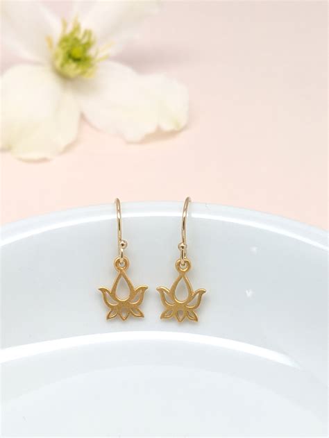 Lotus Earrings Gold Lotus Flower Earrings Yoga Zen Inspired Etsy