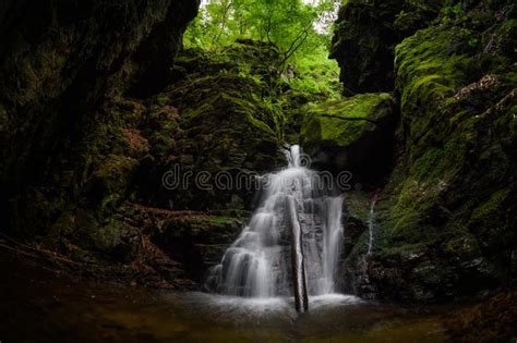 Waterfall And Rocks Covered With Moss In The Forest Stock Image Image
