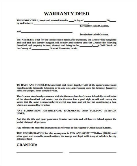 Printable Blank Warranty Deed Form Printable Forms Free Online