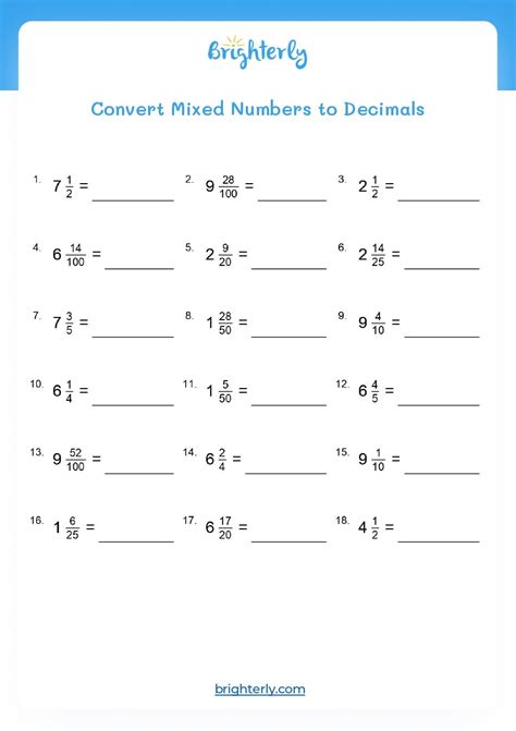 Free Printable Fractions To Decimals Worksheets Pdf