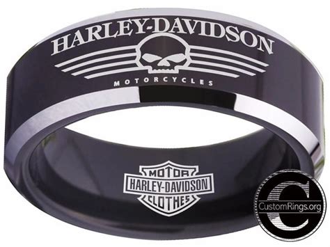 Harley Davidson Ring Mens Ring 8mm Black Tungsten Wedding Ring
