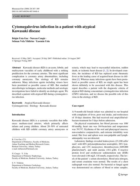 Pdf Cytomegalovirus Infection In A Patient With Atypical Kawasaki Disease