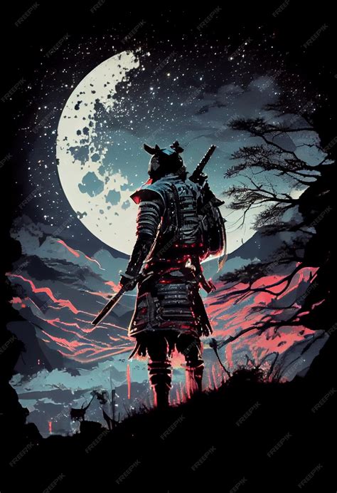 Premium Ai Image A Samurai Stands In Front Of A Moon With The Words