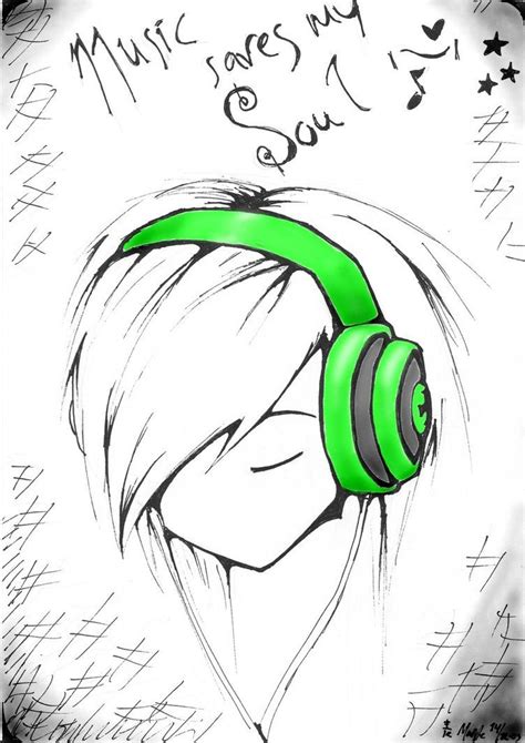 Headphone Girl Drawing Music Drawings Hipster Drawings Easy Anime