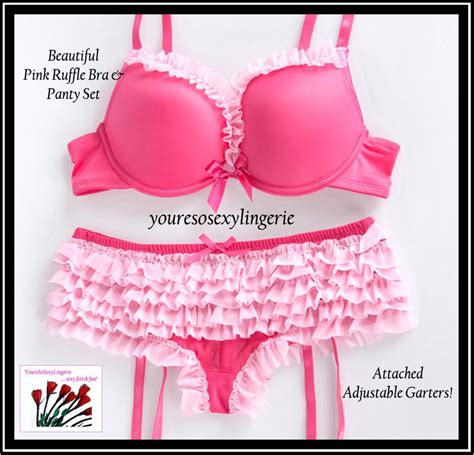 Hot Pink Ruffle Panties Bra Set Rhumba Panty Garter Med Ebay