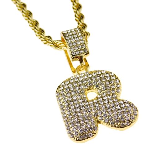 Bubble Letter R Gold Rope Chain 24