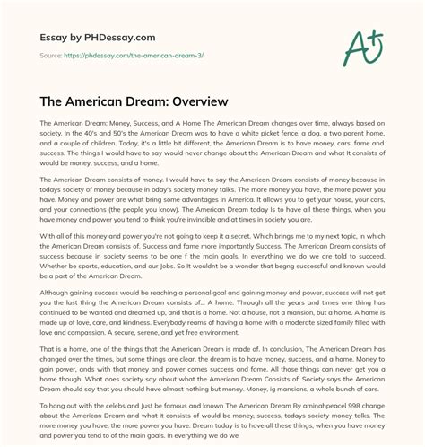 The American Dream Overview 600 Words