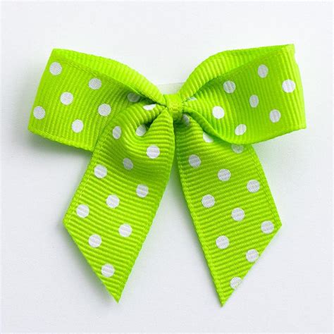 Lime Green Polka Dot Self Adhesive Grosgrain Ribbon Bows Favour This