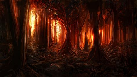 Hd Wallpaper Forest Wildfire Painting Digital Art Nature Trees