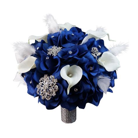 10 Wedding Bouquet Royal Blue Roses Calla Lilies Etsy