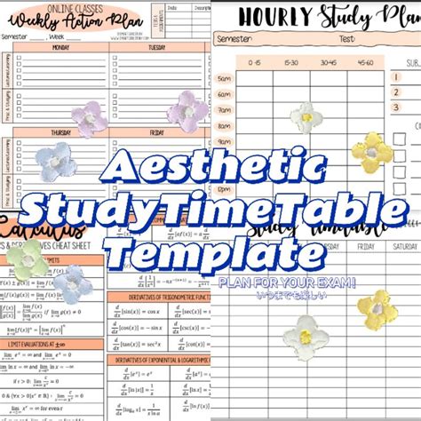 24 Sets Printable Aesthetics Study Timetable Templateinsta Style