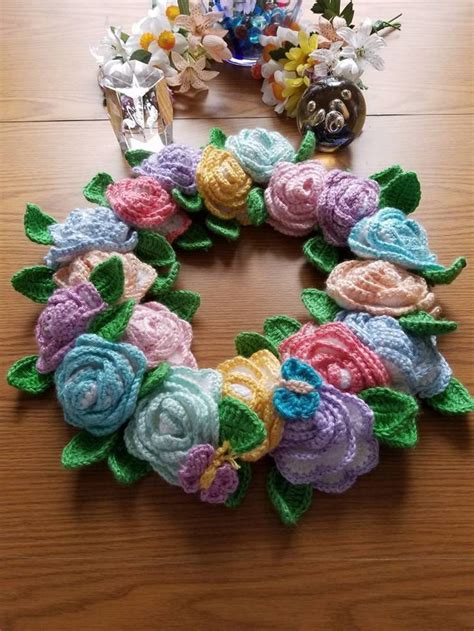 spring summer crocheted wreath etsy crochet wreath crochet bouquet wreath crafts