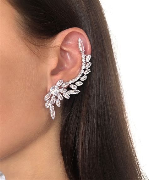 Crystal Ear Climber Earrings Ear Crawler Earrings Crystal Ear Etsy