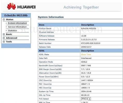 Huawei Echolife Hg B Screenshot System Information Hot Sex Picture