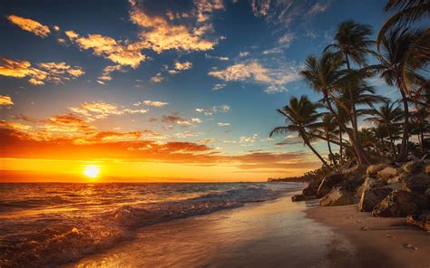 Caribbean Beach Sunset Dominican Republic Tropical Wallpaper Hd
