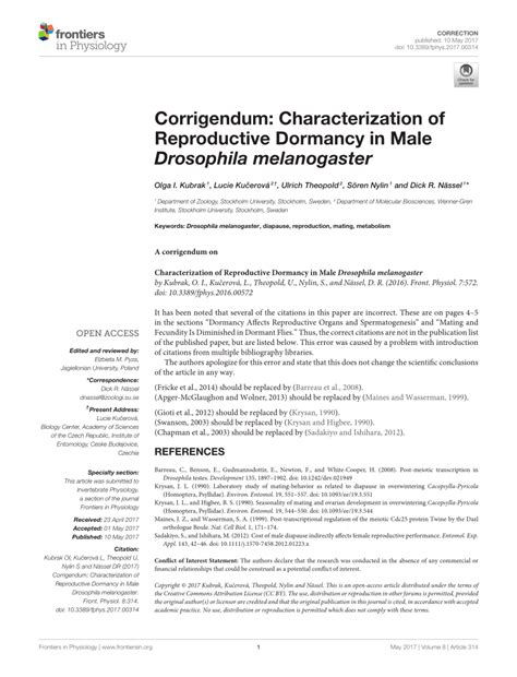 pdf corrigendum characterization of reproductive dormancy in male drosophila melanogaster