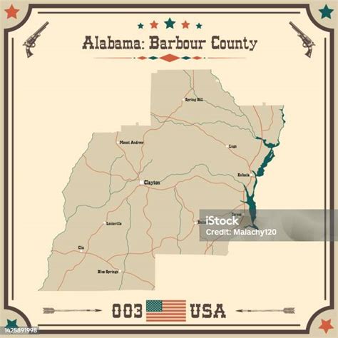 Vintage Map Of Barbour County In Alabama Usa Stock Illustration