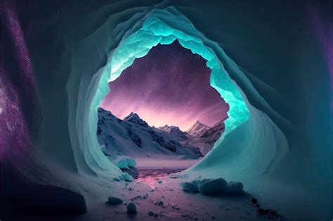 Premium Ai Image Ice Cave Glows Blue