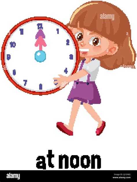 English Prepositions Of Time With Clock At Noon Illustration Stock