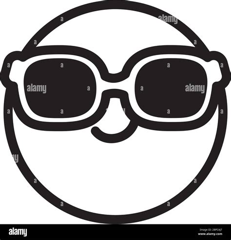 Cool Emoji With Sunglasses Icon Over White Background Line Style
