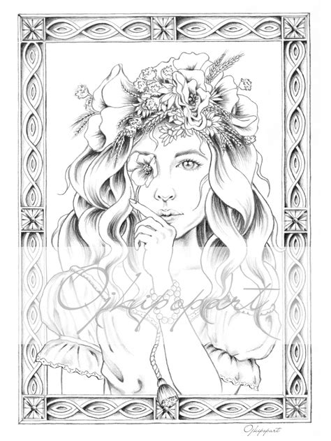 slavic beauty 8 printable coloring page for adults 2 pdf etsy spring coloring pages fairy