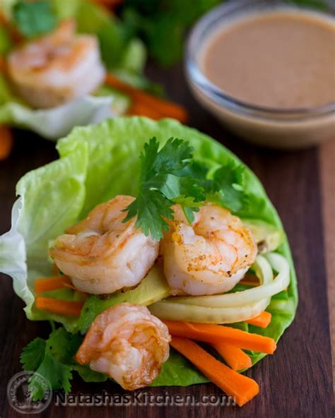 Drizzle with the peanut dressing and sprinkle with the cilantro. Shrimp Lettuce Wraps with Peanut Dipping Sauce - Natashas