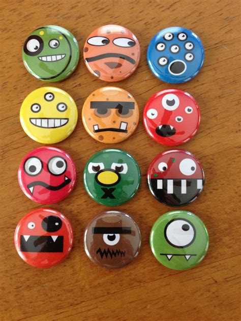 Cute Monster Buttons 1 Inch Pinback Button Set Of 12 Colorful