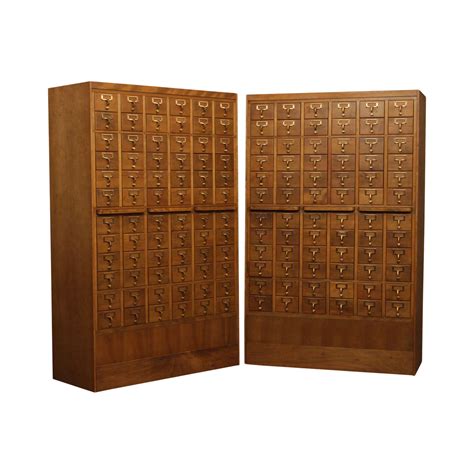 1960s Vintage Maple Pair 72 Drawer Library Card File Cabinets Chairish