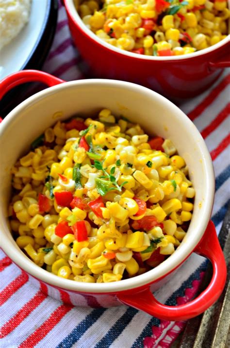 Fresh Corn Saute With Green Onions And Red Peppers Katie