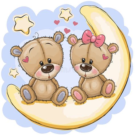 Two Cute Bears Is Sitting On The Moon Stock Vector Illustration Of