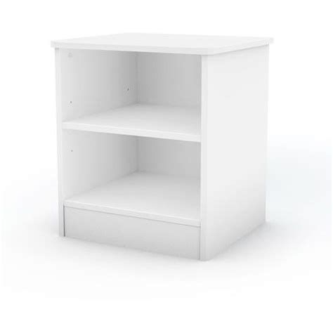 A White Book Shelf With Two Shelves On One Side And An Open Drawer On