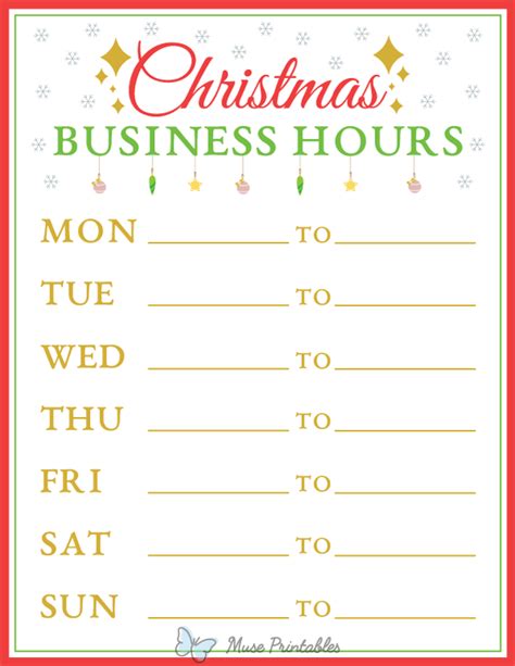 Printable Christmas Business Hours Sign