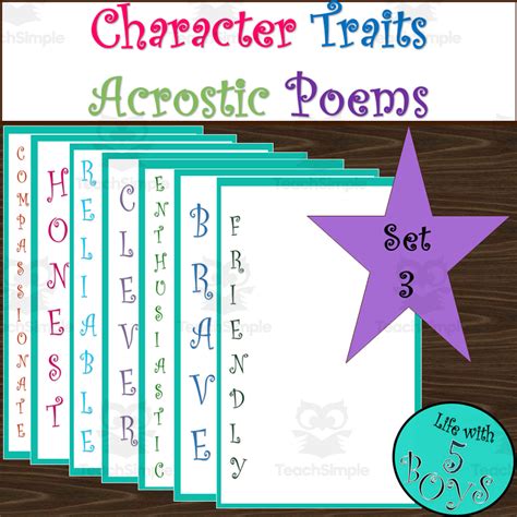 Character Traits Acrostic Poems Set 3 By Teach Simple