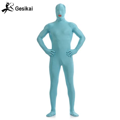 Gesikai Mens Open Mouth Zentai Full Bodysuit Custom Made Back Zipper Second Skin Tights Suit