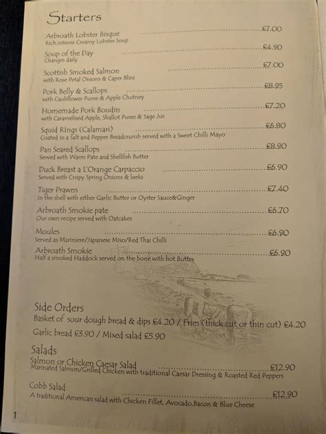 Menu at The Old Boatyard Restaurant, Arbroath