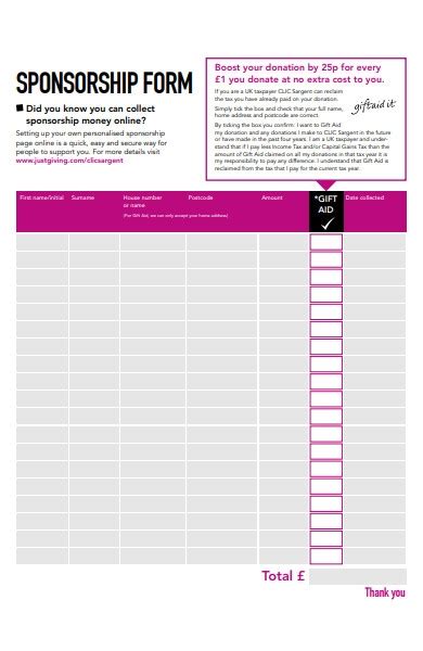 Cancer Research Sponsorship Form Printable