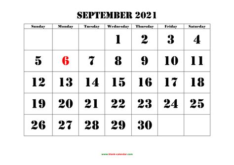 Blank Calendar For September 2021