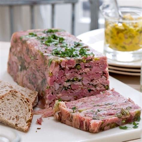 Slow cooked chicken & black pudding terrine, red onion chutney, toasted brioche £8.50 garlic & chilli grilled atlantic prawns, aioli £13.50/£26.00 mussels, smoked bacon & kentish gala cider £14.00/£27.00 Ham hock terrine recipe | delicious. magazine | Ham hock ...