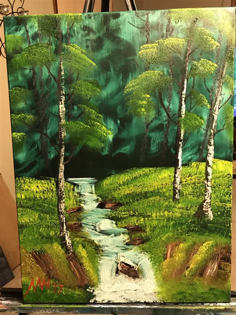Evening Waterfall Bob Ross Style Oil On Canvas 18x24 Rart