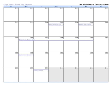 Pasco County School Calendar Printable Pdf File