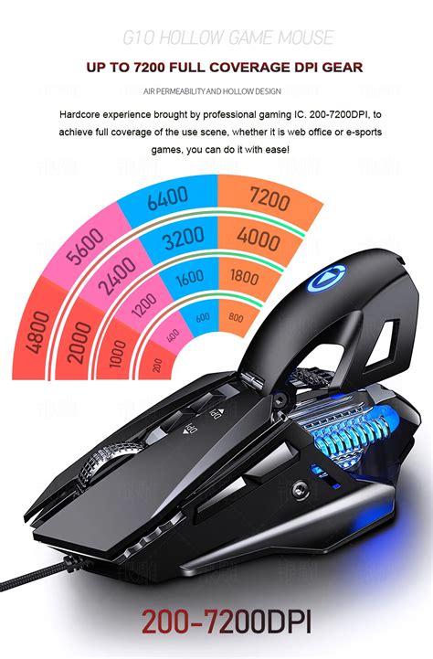 Yindiao Wired Mechanical Mouse 7200dpi Rgb Backlight Computer Mouse