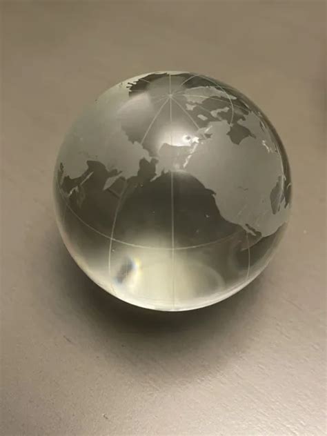 Round Earth Globe World Map Crystal Glass Clear Paperweight Table Desk