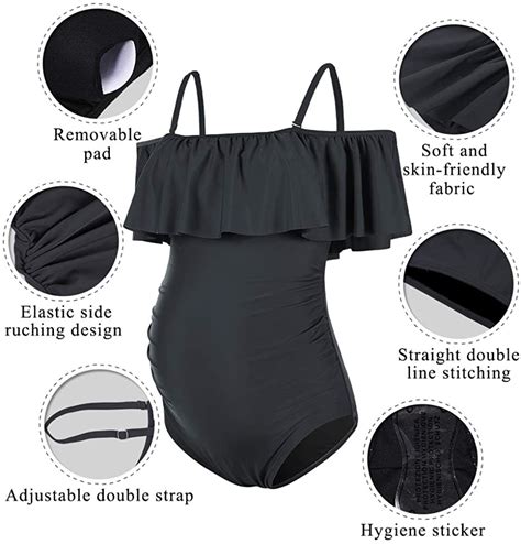 Dinigofin Women One Piece Maternity Swimsuits Plus Charcoal Black