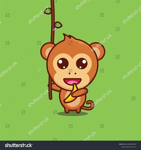 Cartoon Cute Monkey Holding Banana Stock Vector Royalty Free